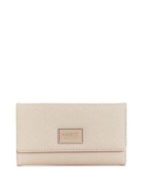 GUESS Metallic Taupe Logo Plaque Women's Wallet